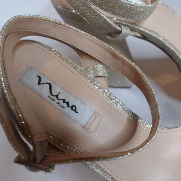 NINA Dorcas Platform Sandals Heels Sparkle Gold Womens Size 10 New - Picture 2 of 8